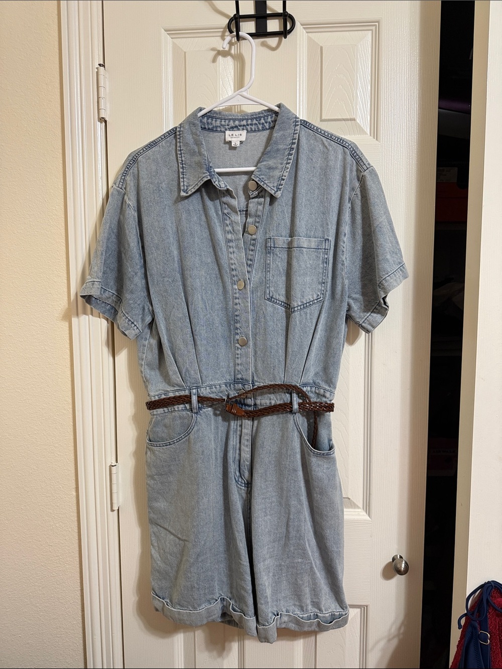 Le Lis Light Blue Denim Short Sleeve Romper